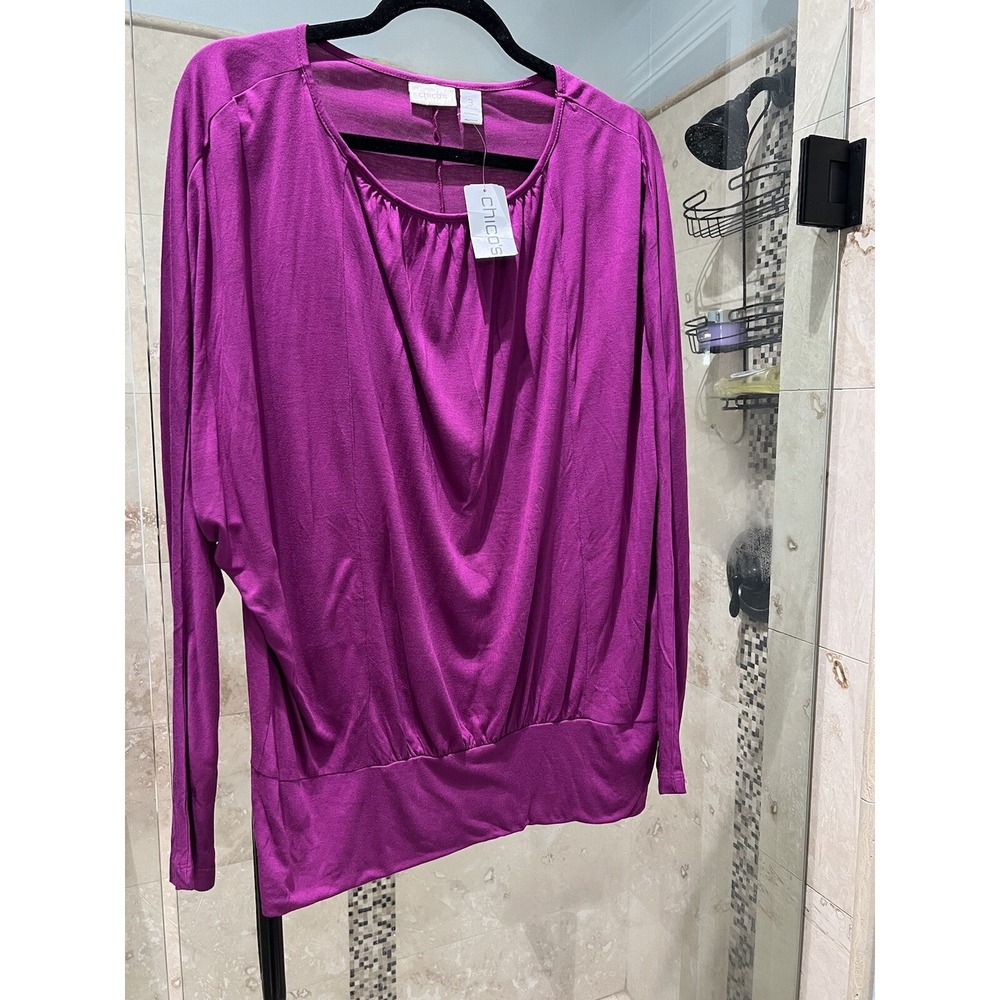 Chicos Pink Simply Dolman Sleeve Top Tunic Wild Aster Size 3 US 16 18 XL NWT